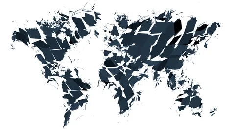 Blue world map explodes into small pieces - on white background (4K) 库存影片 104039948