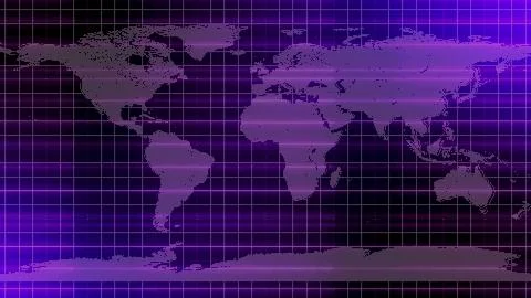 Blue world map with gird line. TV news background. Illustrazione stock