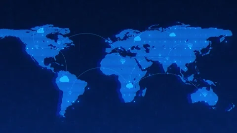 Blue World Map with Global Internet and Cloud Network Links Stock Footage 341345616