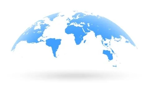 Blue world map globe isolated on white background Illustrazione stock