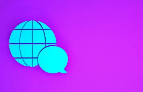 Blue World map made from speech bubble icon isolated on purple background. Gl Illustrazione stock