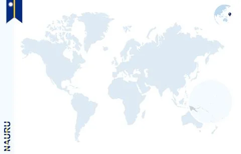 Blue world map with magnifying on Nauru. Stock Illustration
