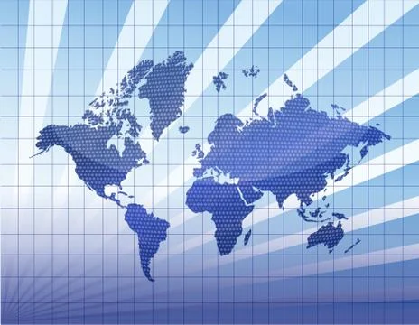Blue world map with mesh and light reflection Stock Illustration