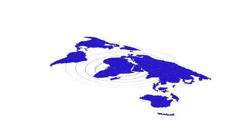 Blue world map with small dots and concentric circles highlighting Africa o.. Stockbeeldmateriaal 318056717