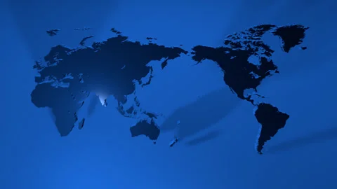 A Blue World Map Where Light Moves Stock Footage 327610367