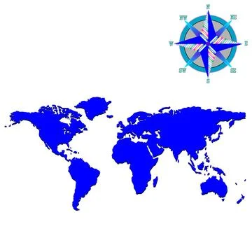 Blue world map with wind rose blue world map with wind rose design, vector... Stock Photos