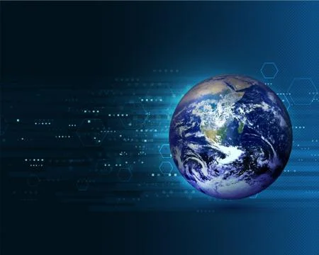 Blue world moving concept on the digital technology background Stock Illustration