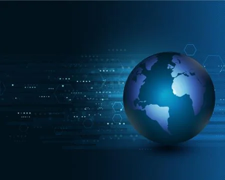 Blue world moving concept on the digital technology background Stock Illustration