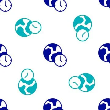 Blue World time icon isolated seamless pattern on white background. Vector 스톡 일러스트