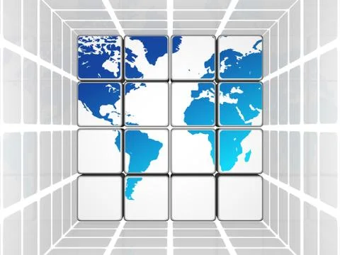 Blue world in white grey cubes Stock Illustration