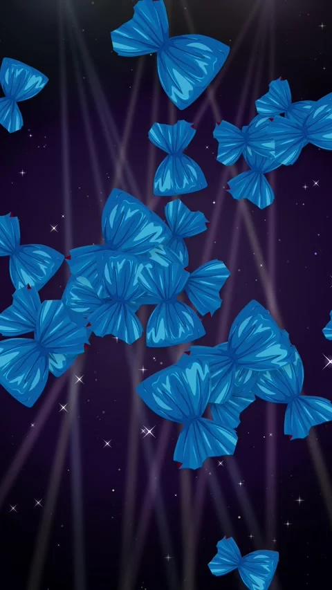 Blue Wrapped Candy Falling Over Dark Glitter Background Vertical Animation Stock Footage 345307923