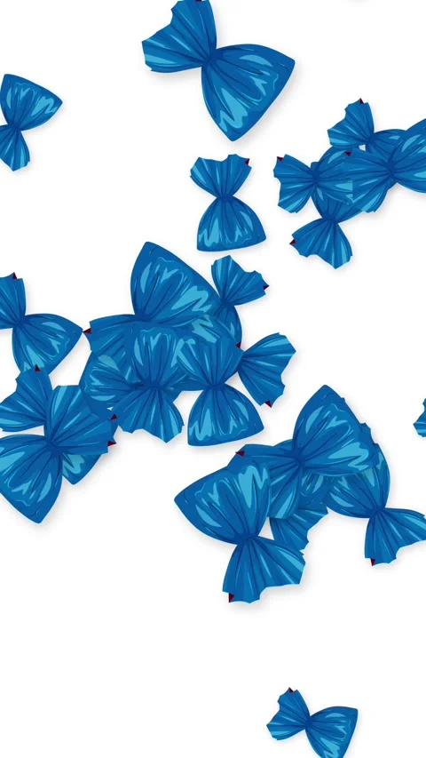 Blue Wrapped Candy Pieces Falling and Bouncing on White Background Stock Footage 344836330