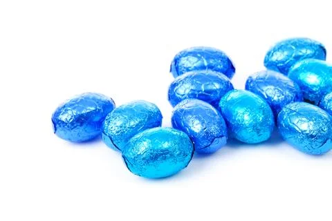 Blue wrapped easter eggs Stock Photos