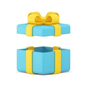 Blue wrapped gift box with open cap premium present surprise 3d icon realisti Illustrazione stock