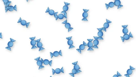 Blue Wrapped Hard Candies Falling Against a Solid White Background Stock Footage 339122204