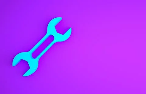 Blue Wrench spanner icon isolated on purple background. Minimalism concept. 3 Stock Illustration