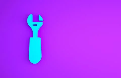 Blue Wrench spanner icon isolated on purple background. Minimalism concept. 3 스톡 일러스트