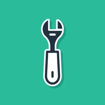 Blue Wrench spanner icon isolated on green background. Vector 스톡 일러스트