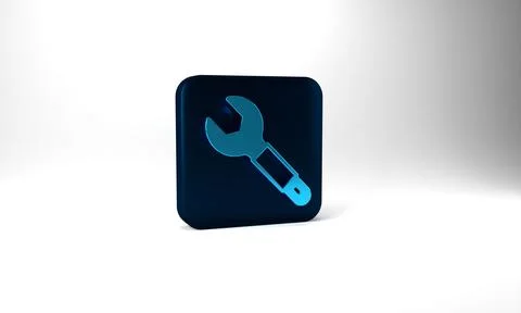 Blue Wrench spanner icon isolated on grey background. Spanner repair tool イラスト素材
