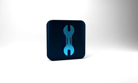 Blue Wrench spanner icon isolated on grey background. Spanner repair tool イラスト素材