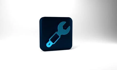 Blue Wrench spanner icon isolated on grey background. Spanner repair tool Illustrazione stock