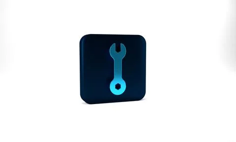 Blue Wrench spanner icon isolated on grey background. Spanner repair tool イラスト素材
