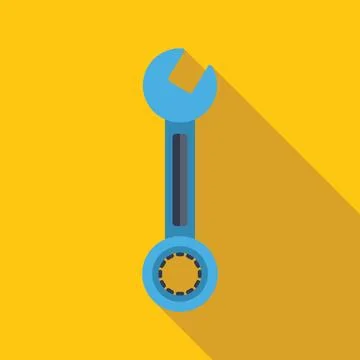 Blue wrench tool on yellow background with long shadow, representing mainte.. Stock Illustration