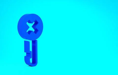 Blue Wrong key icon isolated on blue background. Minimalism concept. 3d illus Stock Illustration
