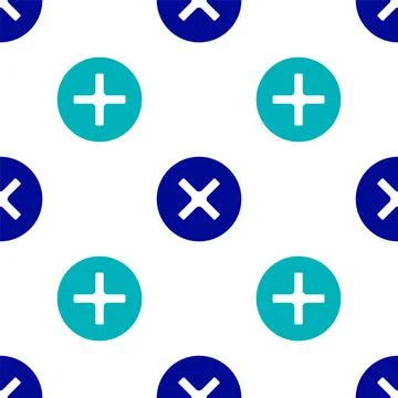 Blue X Mark, Cross in circle icon isolated seamless pattern on white background Stockillustratie