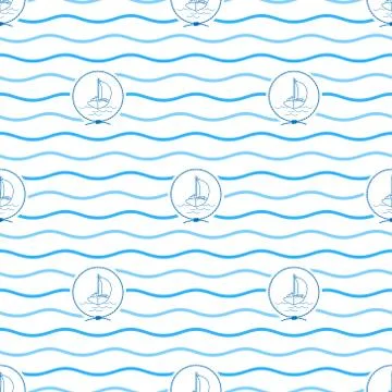 Blue Yacht , Seamless Pattern Stock Illustration