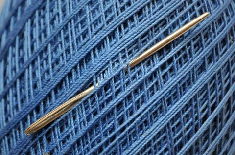 Blue yarn spool isolated on white background Stock Photos