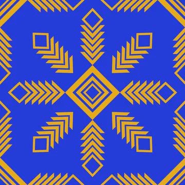 Blue yellow aztec floral pattern      Stock Illustration