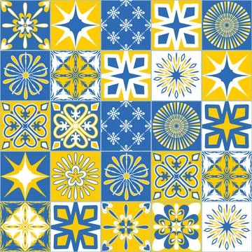 Blue yellow contrast seamless pattern, ceramic tile, vector illustration Illustrazione stock