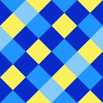 Blue Yellow Large Diagonal Seamless French Checkered Pattern. Big Inclined Co Stock Illustration