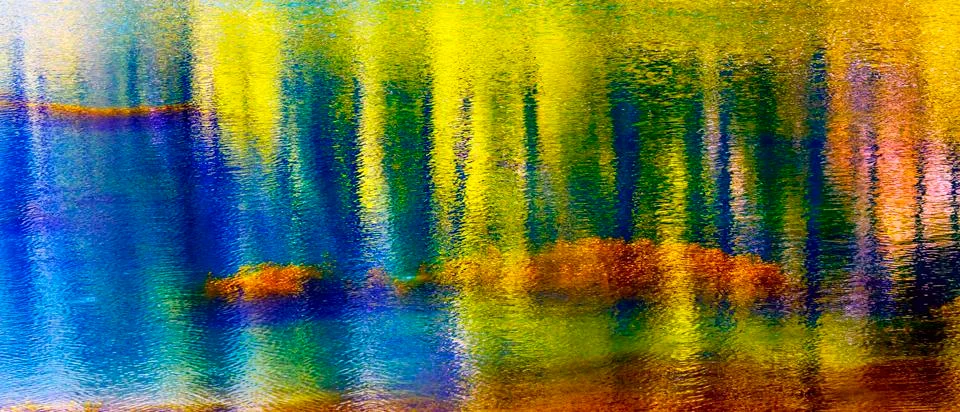 Blue Yellow Pink Spring Colors Water Reflection Abstract Wenatchee River Leav Stock Photos