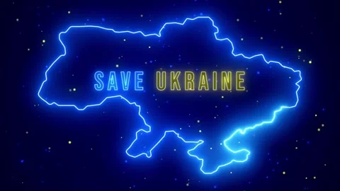 Blue Yellow Save Ukraine Inside Ukraine Map Neon Optical Lens Flare Glitter 스톡 동영상 171432653
