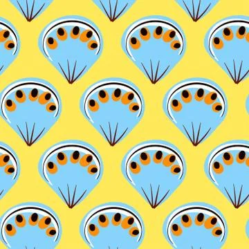 Blue yellow seamless pattern vector floral design primitive scandinavian Stock Illustration
