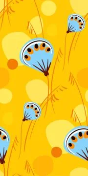 Blue yellow seamless pattern vector floral design primitive scandinavian Illustrazione stock