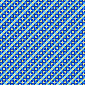 Blue Yellow Seamless Small Diagonal French Checkered Pattern. Little Inclined Stock Illustration