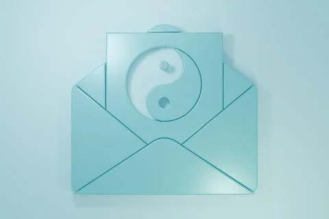 Blue Yin Yang and envelope icon isolated on blue background. Symbol of harm.. Stock Illustration