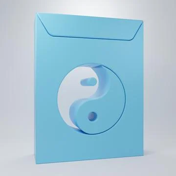 Blue Yin Yang and envelope icon isolated on grey background. Symbol of harm.. Stock Illustration