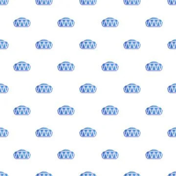 Blue yurts seamless pattern with geometric ornament Illustrazione stock