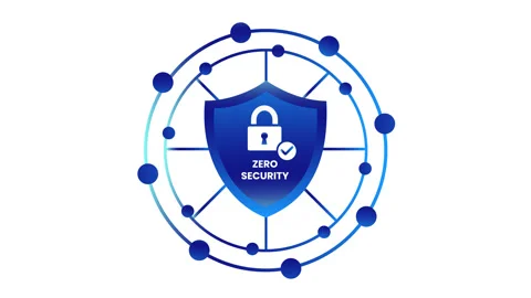 Blue zero trust security shield rotating with network nodes Stock Footage 336610037