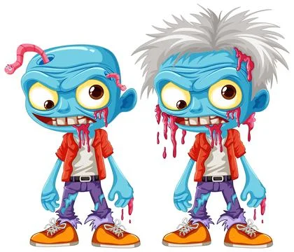 Blue Zombie Cartoon Characters: A Vector Illustration Set Stock Illustration