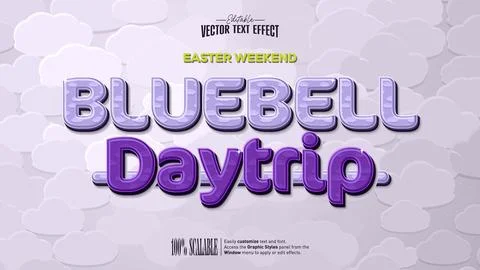 Bluebell Daytrip Easter Weekend Text Effect with Lavender Cloud Print Stock Illustration
