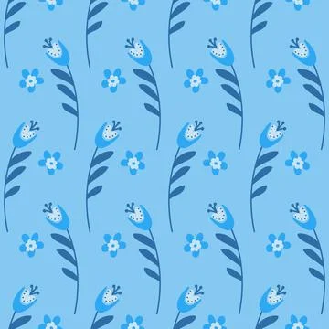 Bluebell flower pattern on blue background seamless pattern for design, campa Stock Illustration