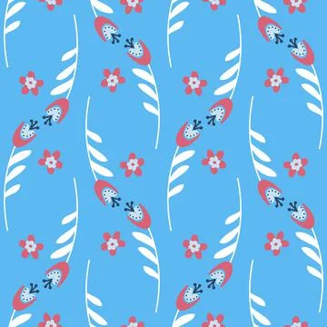 Bluebell flower pattern on blue background seamless pattern for design, campa Stock Illustration