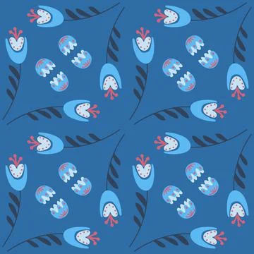 Bluebell flower pattern on blue background seamless pattern for design, campa Stock Illustration