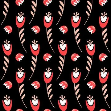 Bluebell flower pattern on dark background, campanula flower blossom, vector  Stock Illustration