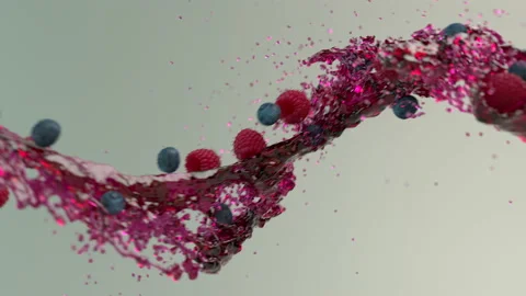 Blueberries and raspberry with juice stream Stock Footage 133530877